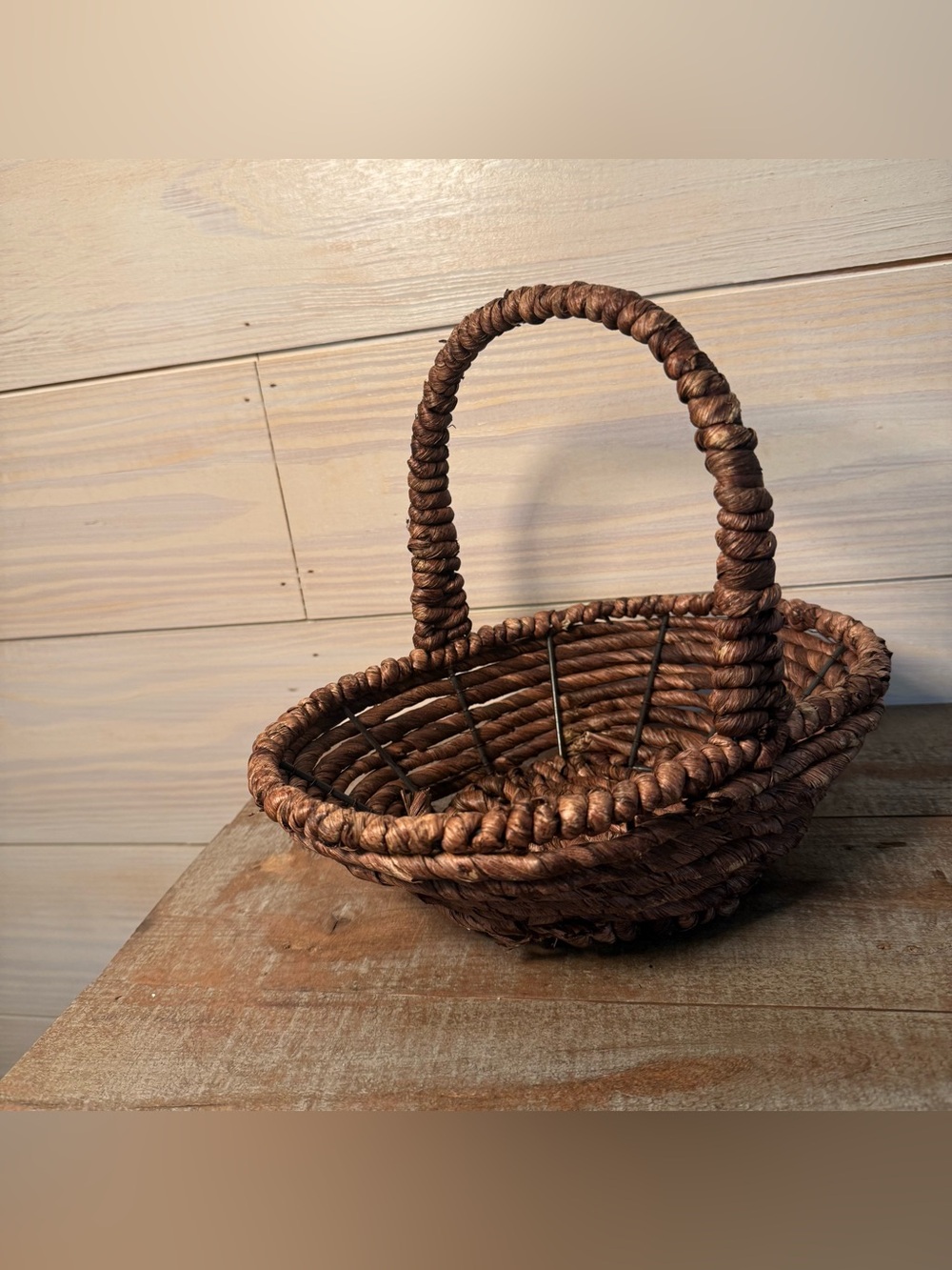 Rustic Brown Woven Handled Basket